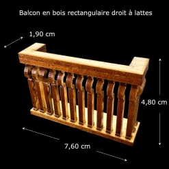 Balcon en bois rectangulaire miniature échelle 1/12ᵉ vue principale avec dimensions