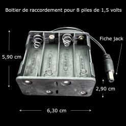 Boîtier de raccordement pour 8 piles 1,5V avec fiche jack miniature vue principale avec dimensions
