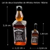 Lot de deux bouteilles Jack Daniel’s en résine ambre — vue principale avec dimensions