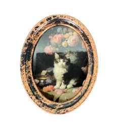 Cadre miniature imitation bronze antique avec chat