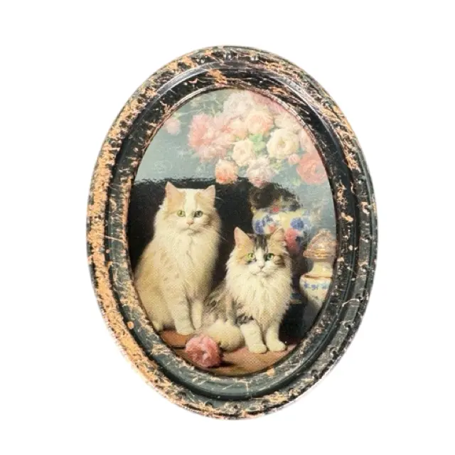 Cadre miniature bronze deux chats