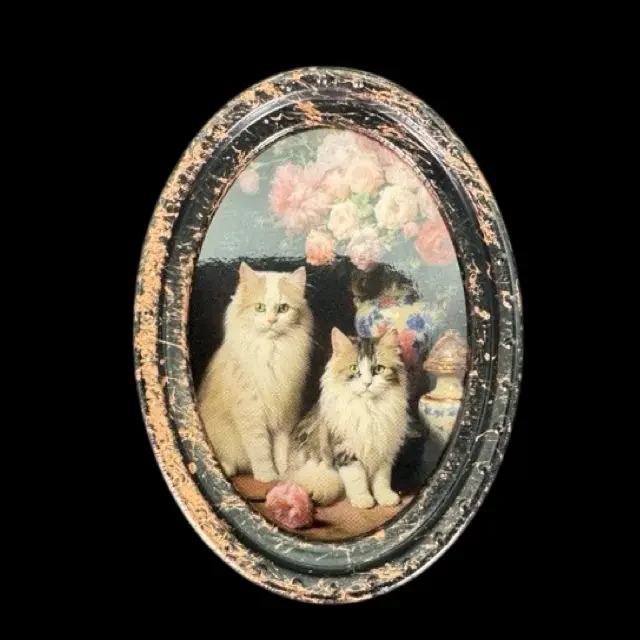 Cadre miniature bronze deux chats vue principale