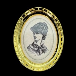 Cadre photo miniature ovale doré avec portrait de dame ancienne – échelle 1/12ᵉ vue principale