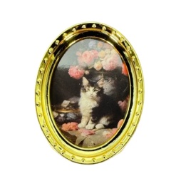 Cadre doré miniature avec chat fleuri