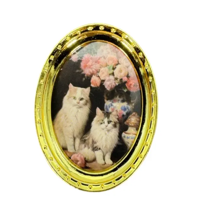 Cadre doré miniature chats échelle 1/12ᵉ