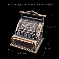 Caisse enregistreuse bronze miniature — vue principale avec dimensions
