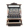 Caisse enregistreuse bronze miniature — vue de face tiroir ouvert fond blanc
