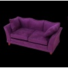 Canapé miniature violet / aubergine avec deux coussins vue fond noir
