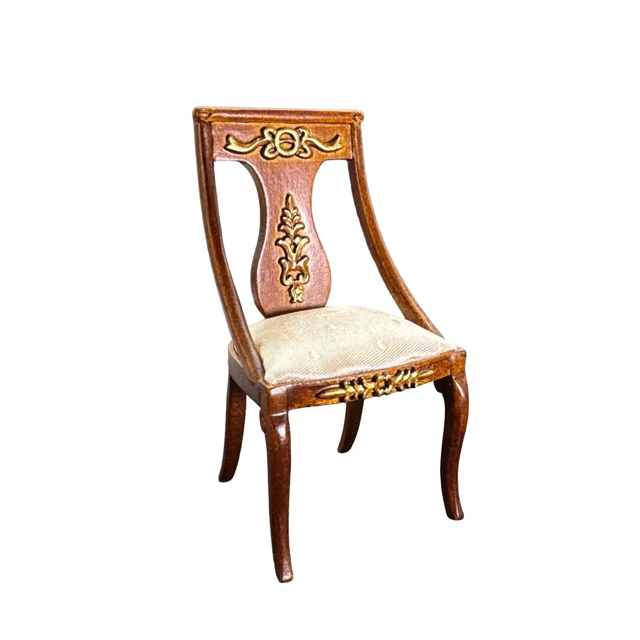 Chaise style Empire Trianon en bois avec assise beige pour maison 1/12ᵉ vue de coté gauche