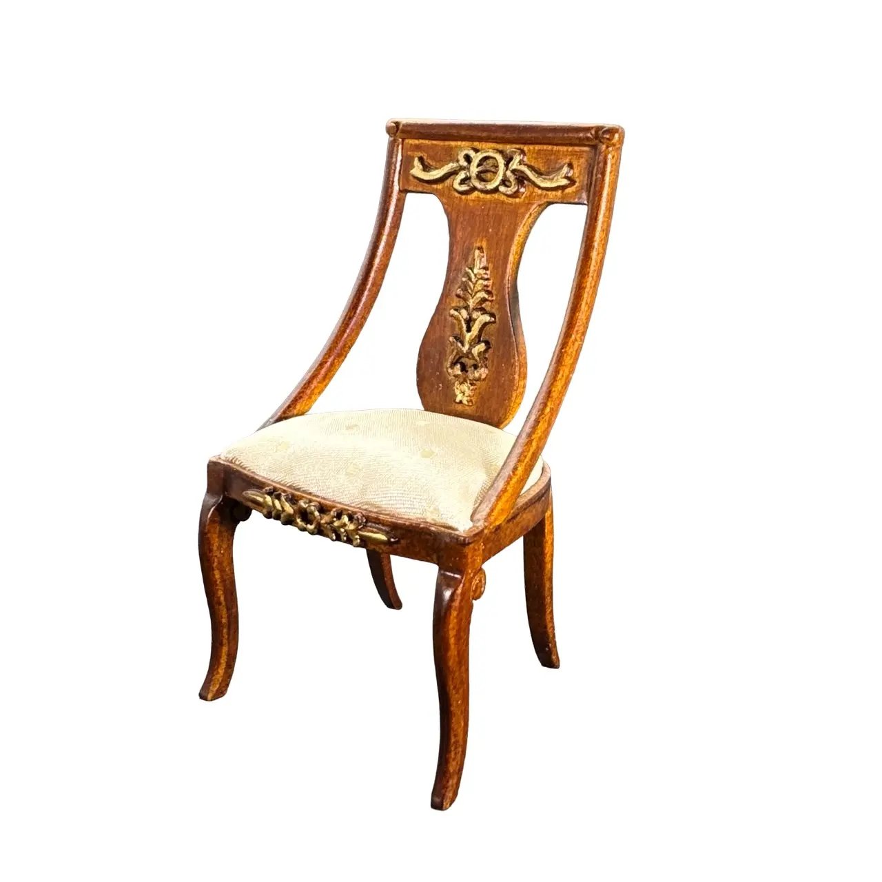 Chaise style Empire Trianon en bois avec assise beige pour maison 1/12ᵉ vue de coté droit
