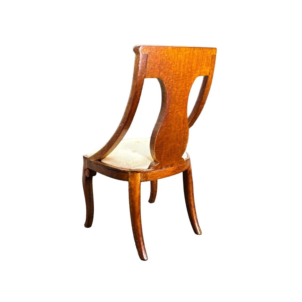 Chaise style Empire Trianon en bois avec assise beige pour maison 1/12ᵉ vue arrière fond blanc