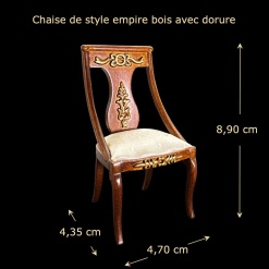 Chaise style Empire Trianon en bois avec assise beige pour maison 1/12ᵉ vue principale avec dimensions