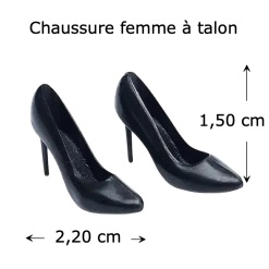 Paire de chaussures à talons noires 1/12ᵉ — vue principale avec dimensions