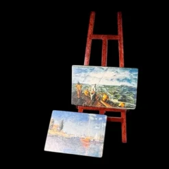 Chevalet en bois miniature avec deux tableaux pour maison de poupée 1/12ᵉ avec les deux tableaux