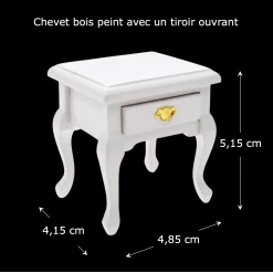 Chevet miniature blanc 1/12 avec tiroir vue principale avec dimensions