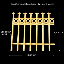 Clôture bois décorative 1/12ᵉ, lot de 4 sections — vue principale avec dimensions