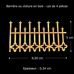 Clôture bois gothique 1/12ᵉ, lot de 4 sections — vue principale avec dimensions
