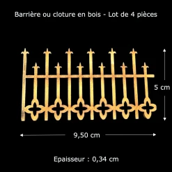 Clôture bois gothique 1/12ᵉ, lot de 4 sections — vue principale avec dimensions