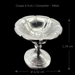 Coupe à fruits en métal miniature 1/12ᵉ, vue principale avec dimensions.