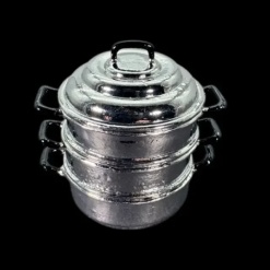 Couscoussière miniature en métal à 4 parties pour maison de poupée vue principale fond noir