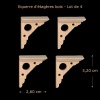 Equerres d’étagères bois 1/12e, lot de 4, bois naturel — vue principale avec dimensions.