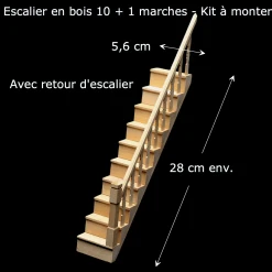 Escalier bois 1/12ᵉ avec retour Houseworks — vue principale avec dimensions