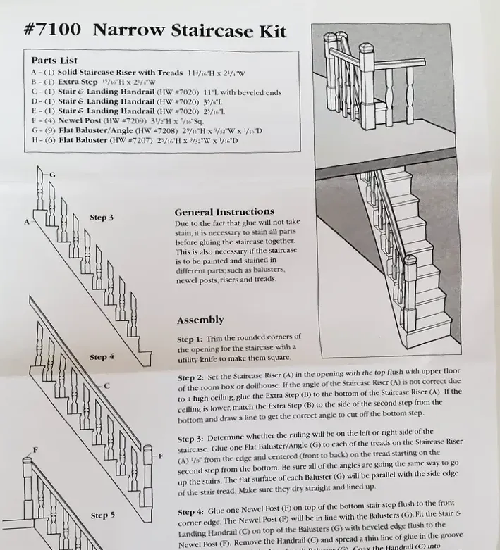 Escalier bois 1/12ᵉ avec retour Houseworks — vue du manuel anglais