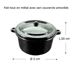Fait-tout miniature en métal noir et argent — vue principale avec dimensions