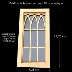 Fenêtre en bois avec arches vue principale avec dimensions
