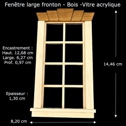 Fenêtre bois fronton large vue principale avec dimensions