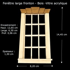 Fenêtre bois 12 carreaux avec fronton — vue principale avec dimensions