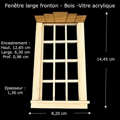 Fenêtre bois 12 carreaux avec fronton — vue principale avec dimensions