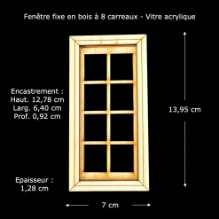 Fenêtre bois ouvrante 1/12ᵉ à 8 carreaux — vue principale avec dimensions