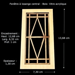 Fenêtre à losange central bois miniature vue principale avec dimensions