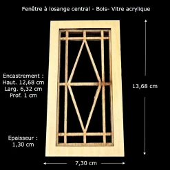 Fenêtre à losange central bois miniature vue principale avec dimensions