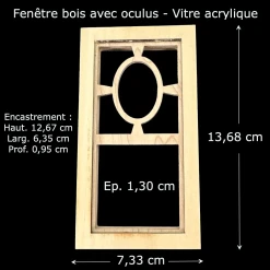 Fenetre bois avec oculus vue principale avec dimensions