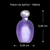Bouteille de parfum violette en résine, vue principale avec dimensions