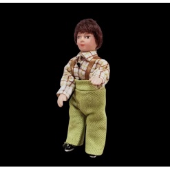 Jeune garçon écolier en salopette — vue principale avec dimensions