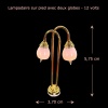 Lampadaire 2 globes en laiton doré avec globes rose — vue principale avec dimensions