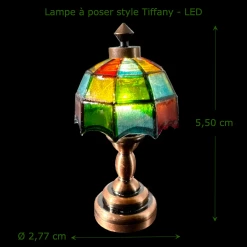 Lampe LED style Tiffany multicolore à poser — vue principale avec dimensions
