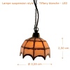 Lampe Tiffany miniature suspensions blanche LED 1/12ᵉ — vue principale avec dimensions
