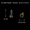 Lot de vis bronze miniature 2,5 x 8 mm vue détail avec dimensions