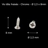 Lot de vis chromées miniature 2,5 x 8 mm vue en détail avec dimensions