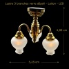 Lustre LED 3 branches laiton et verre dépoli — vue principale avec dimensions.