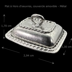 Plat à hors-d’œuvre couvert en métal — vue principale avec dimensions.