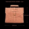 Porte-document cartable miniature en cuir pour maison de poupée 1/12ᵉ vue principale avec dimensions