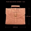 Porte-document cartable miniature en cuir pour maison de poupée 1/12ᵉ vue principale avec dimensions