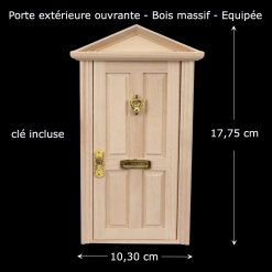 Porte miniature ouvrante bois massif échelle 1/12e vue principale avec dimensions