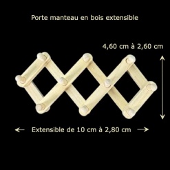 Porte-manteau extensible bois miniature fond noir vue principale avec dimensions