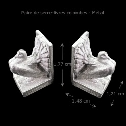 Serre-livres colombes en métal — vue principale avec dimensions